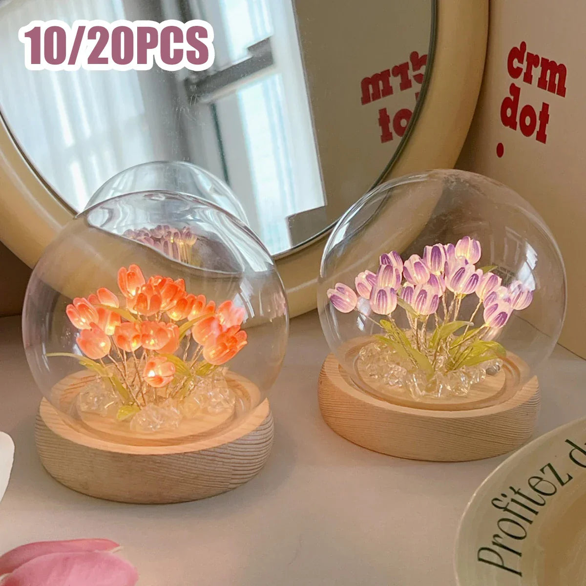 DecorBites™ 10/20Pcs Tulip Night Light Battery Operated Tulip Flower Table Lamp DIY Simulation Tulip LED Nightlight Handmade Bedside Light
