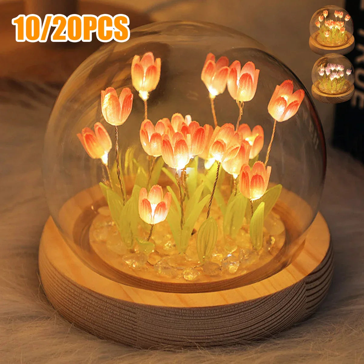 DecorBites™ 10/20Pcs Tulip Night Light Battery Operated Tulip Flower Table Lamp DIY Simulation Tulip LED Nightlight Handmade Bedside Light