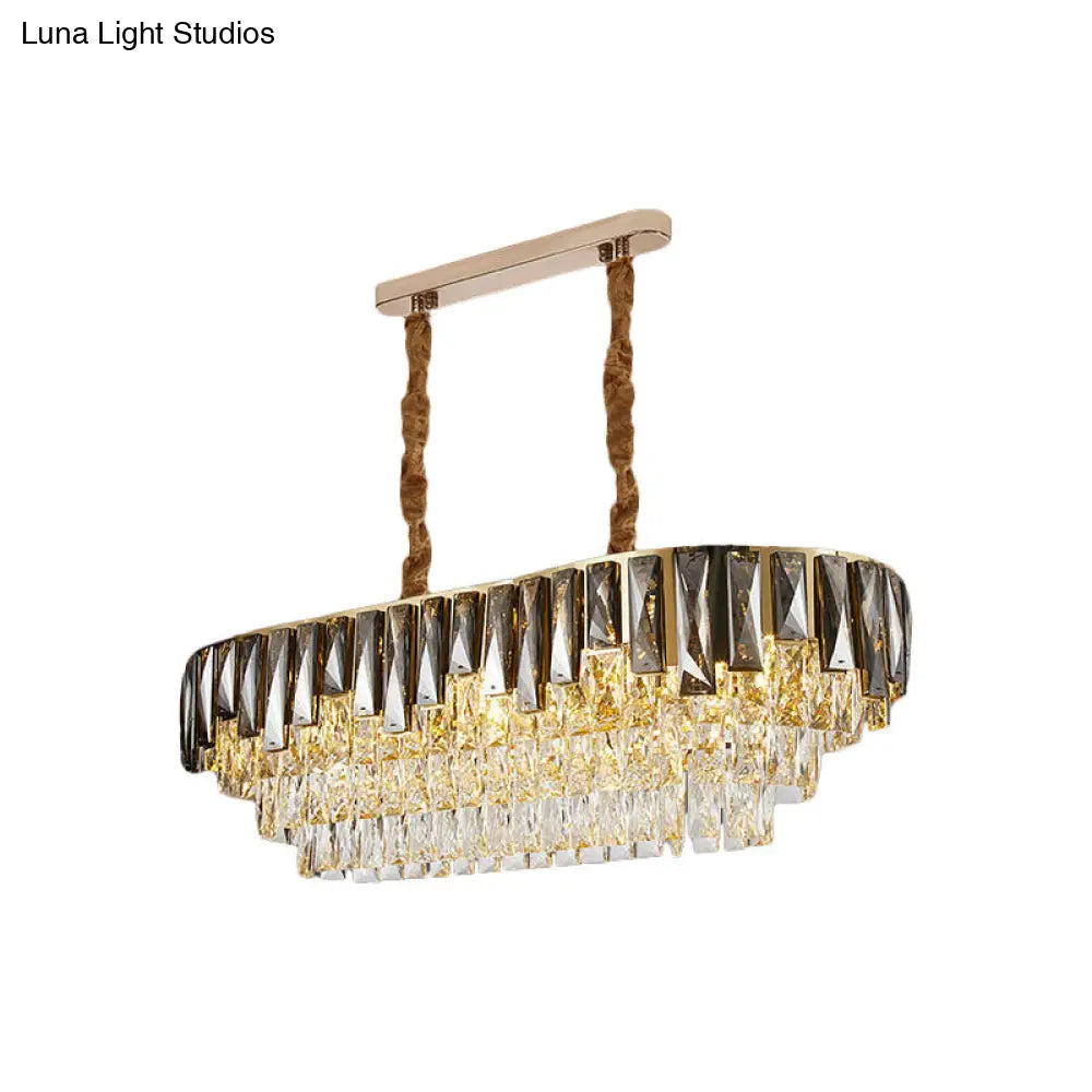 DecorBites™ 10-Bulb Smoke Grey Crystal Island Ceiling Light with Modern 3-Tier Oblong Design