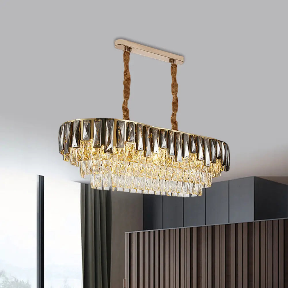 DecorBites™ 10-Bulb Smoke Grey Crystal Island Ceiling Light with Modern 3-Tier Oblong Design