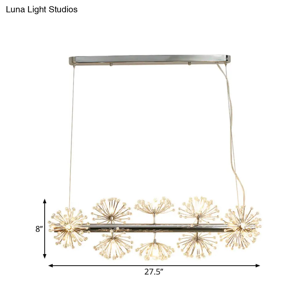 DecorBites™ 10-Head Clear Crystals Island Lamp: Contemporary Chrome Dandelion Pendant Lighting for Dining Room