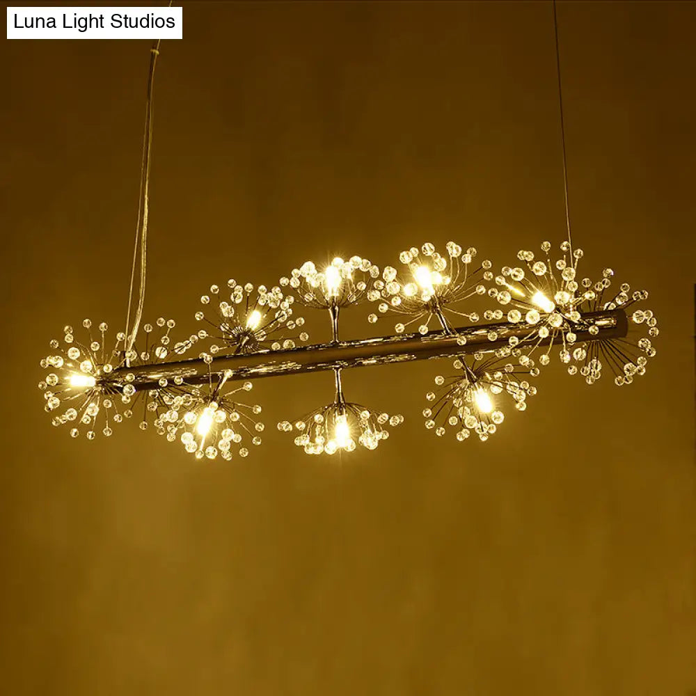DecorBites™ 10-Head Clear Crystals Island Lamp: Contemporary Chrome Dandelion Pendant Lighting for Dining Room