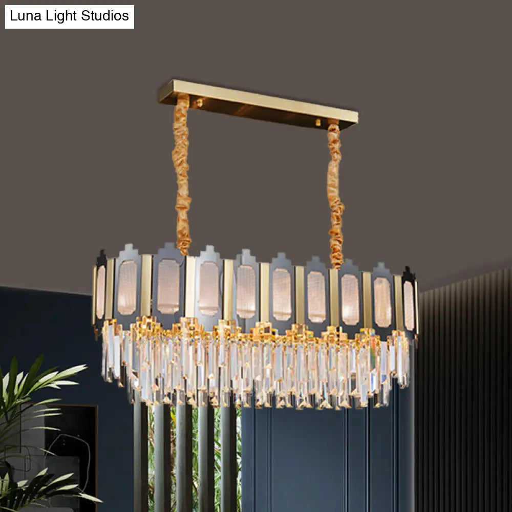 DecorBites™ 10-Light Clear Crystal Island Pendant: Contemporary Nickle Suspension Lamp for Dining Room