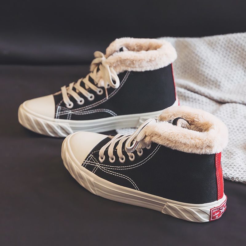 Women’s Warm Winter Canvas Shoes – Velvet High-Top Flat Sneakers