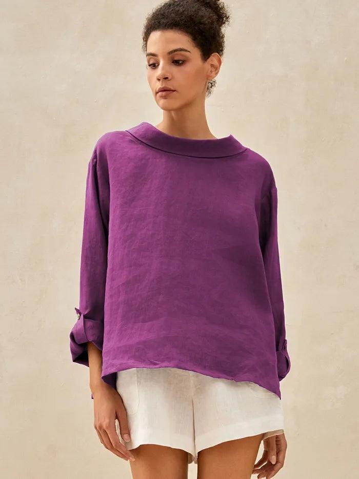 100% Linen Draped Neck Top HOLLIS