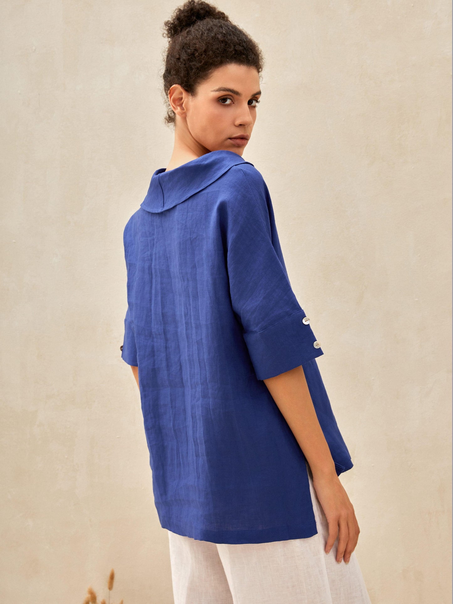 100% Linen V-Neck Short Sleeve Shirt SIERRA
