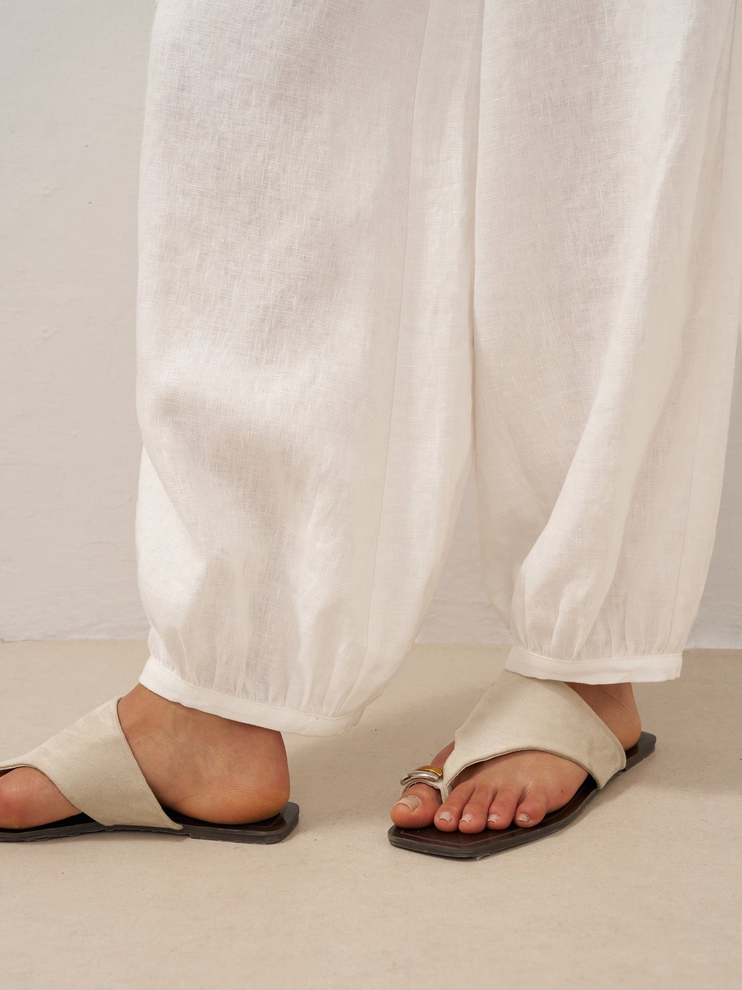 100% Linen Broad Elastic Waistband Pants TALIA