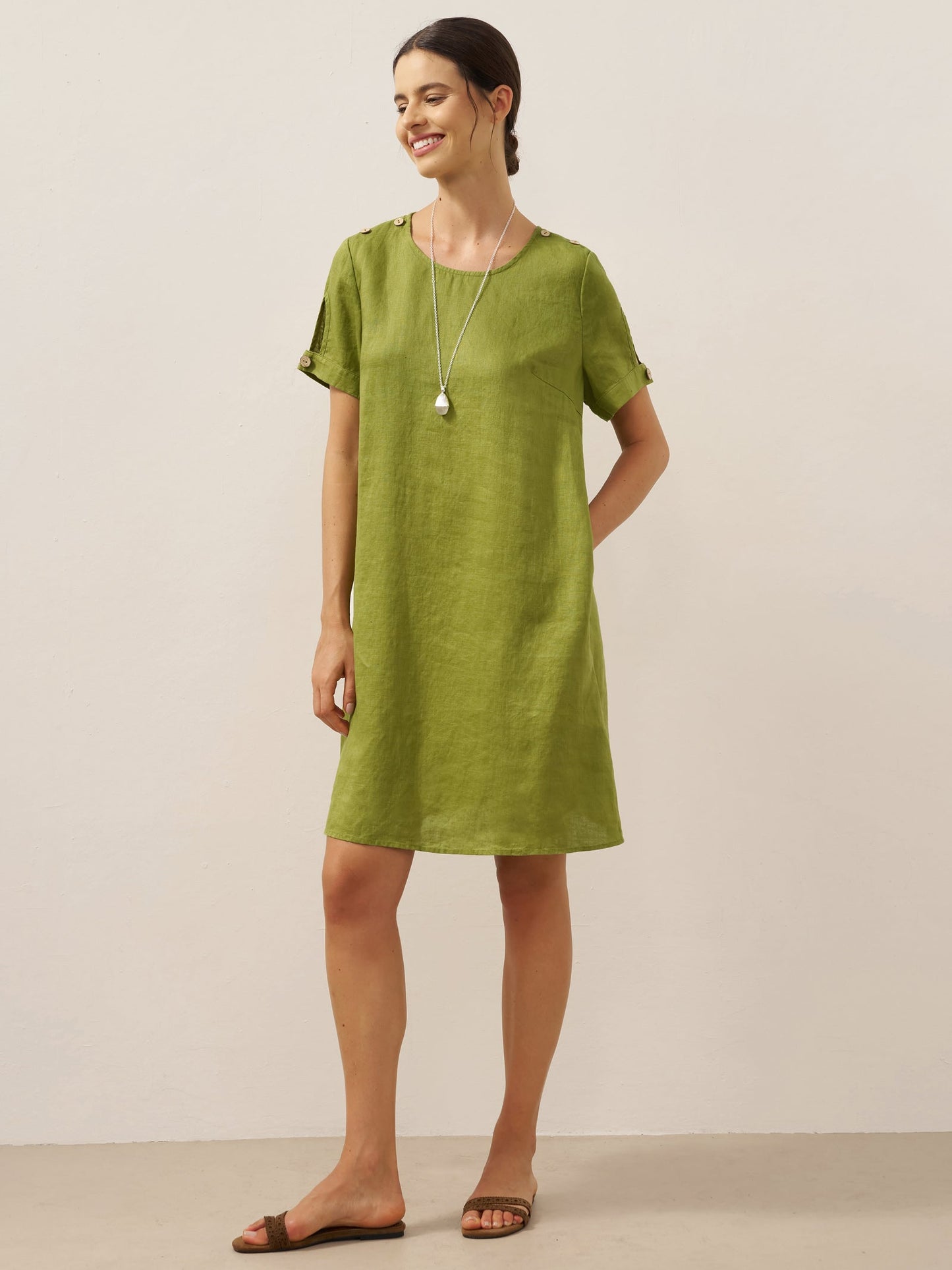 100% Linen Eyelet Short Sleeve Mini Dress LIA