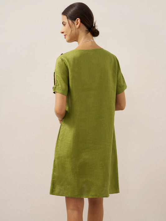 100% Linen Eyelet Short Sleeve Mini Dress LIA