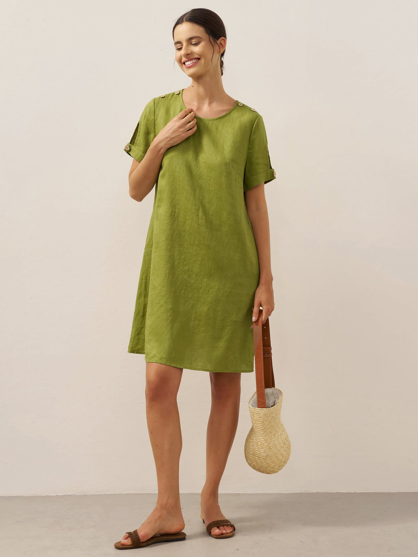 100% Linen Eyelet Short Sleeve Mini Dress LIA