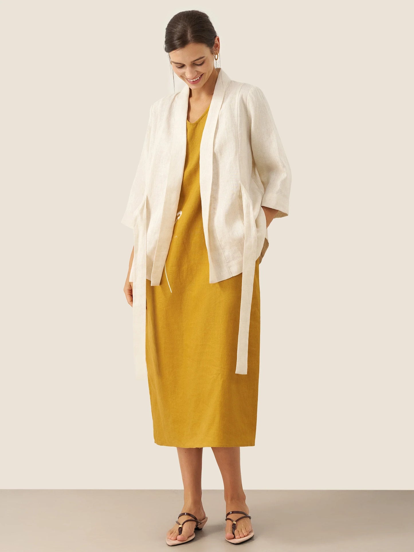 100% Linen Kimono Belted Blazer BRIA