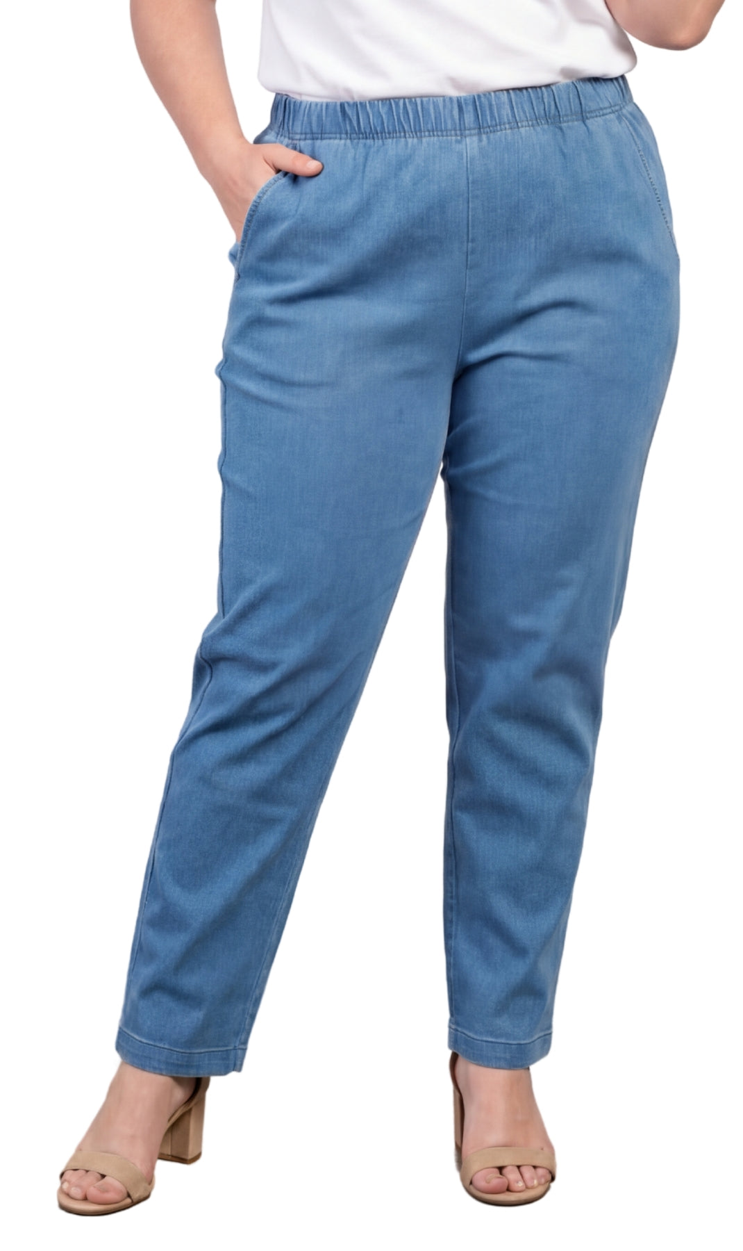 Women's Lightweight Pull-On Denim Jeans with Elastic Waist – Relaxed Fit Stretch Jeans for Casual Everyday Wear