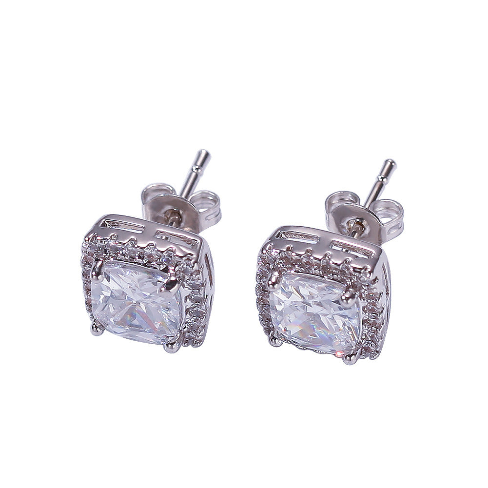 Hip Hop Four-Prong Black Zircon Earrings