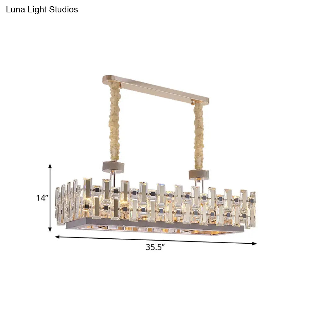 DecorBites™ 12-Bulb Gold Island Light with Clear Crystal Blocks – Contemporary Rectangular Hanging Lamp