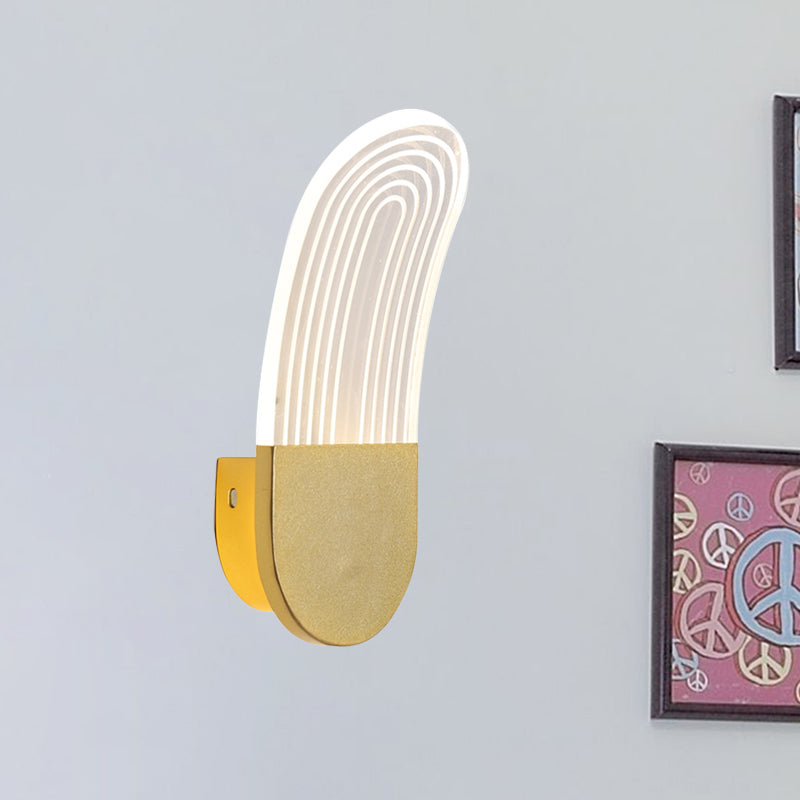 DecorBites™ Contemporary Acrylic LED Bedside Wall Lamp: Curved Oval Sconce Light in Black/Gold