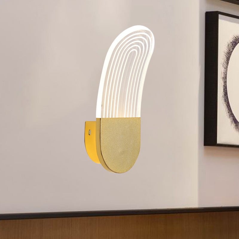 DecorBites™ Contemporary Acrylic LED Bedside Wall Lamp: Curved Oval Sconce Light in Black/Gold
