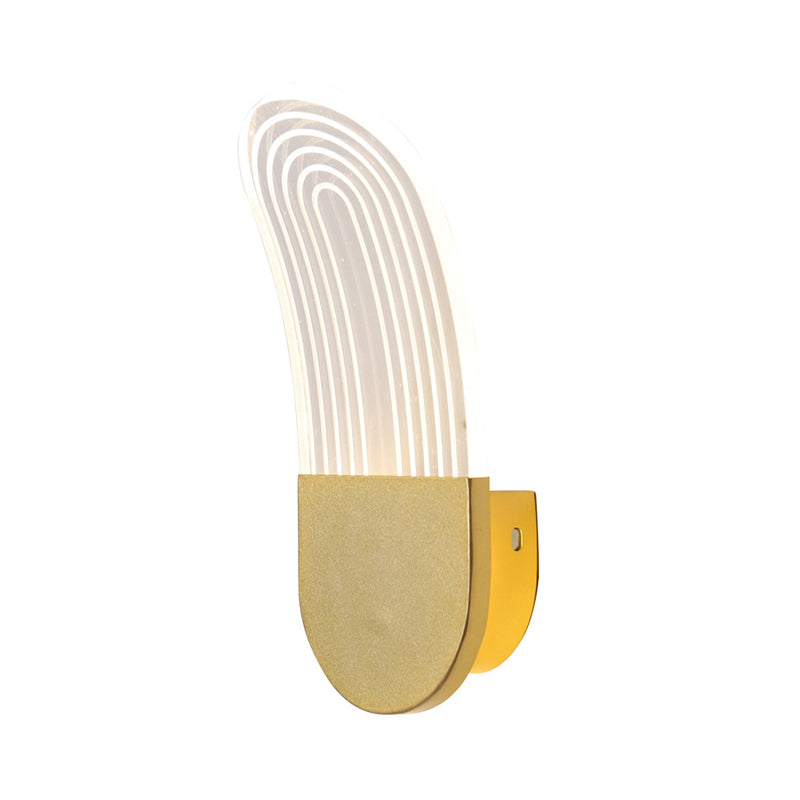DecorBites™ Contemporary Acrylic LED Bedside Wall Lamp: Curved Oval Sconce Light in Black/Gold