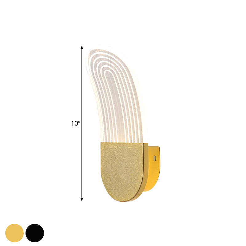 DecorBites™ Contemporary Acrylic LED Bedside Wall Lamp: Curved Oval Sconce Light in Black/Gold
