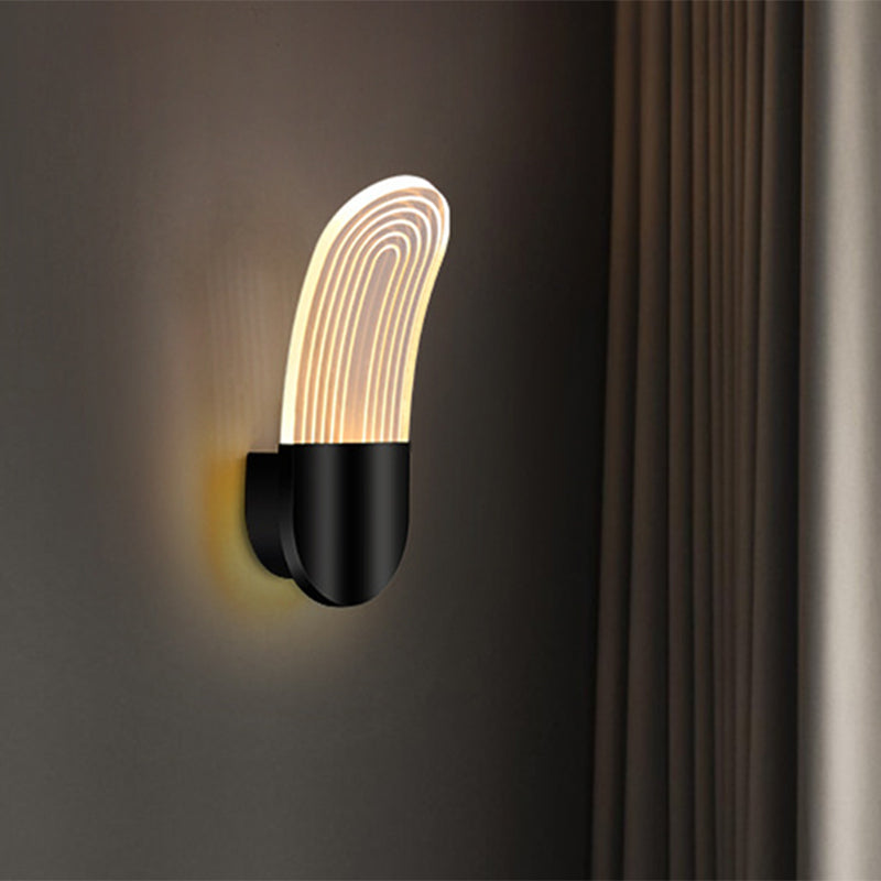 DecorBites™ Contemporary Acrylic LED Bedside Wall Lamp: Curved Oval Sconce Light in Black/Gold