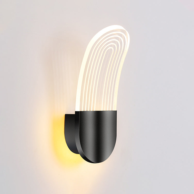 DecorBites™ Contemporary Acrylic LED Bedside Wall Lamp: Curved Oval Sconce Light in Black/Gold