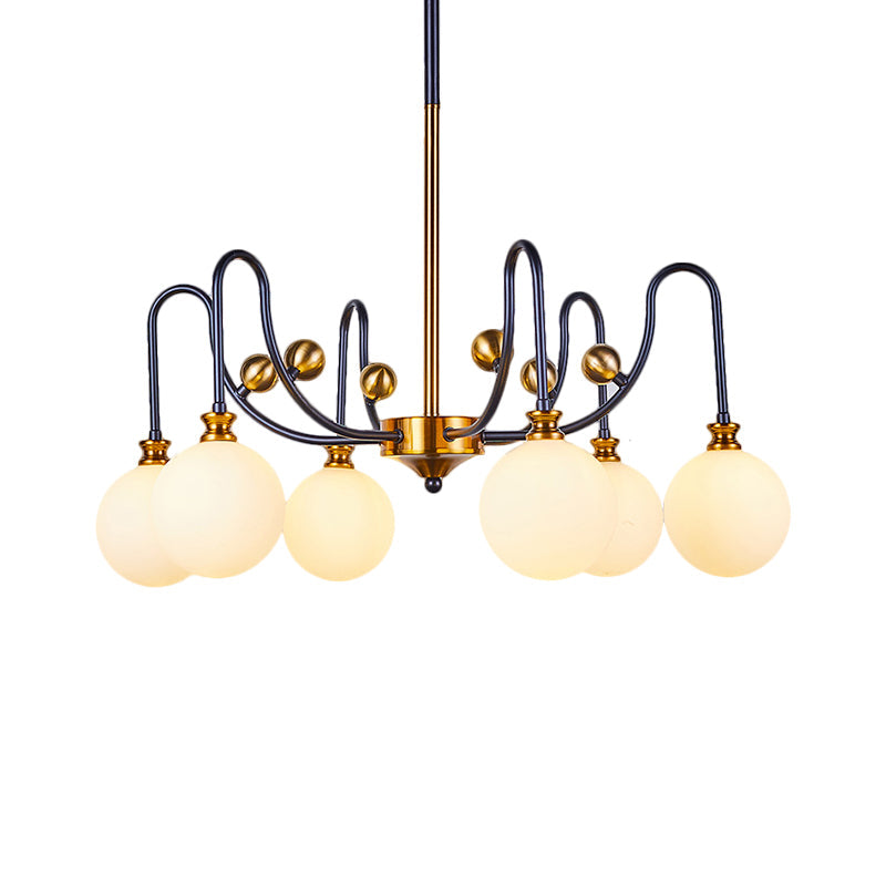 DecorBites™ Sleek Opal Glass Pendant Chandelier - Modernist Spherical Down Lighting - Black-Gold Finish - 6/9 Bulb Option for Living Room