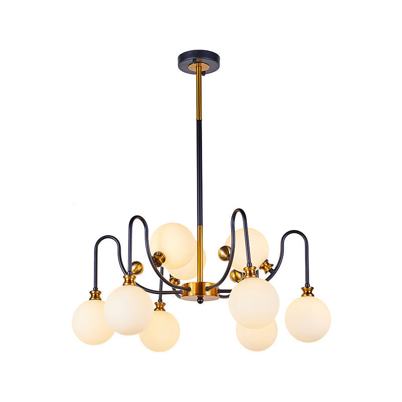 DecorBites™ Sleek Opal Glass Pendant Chandelier - Modernist Spherical Down Lighting - Black-Gold Finish - 6/9 Bulb Option for Living Room