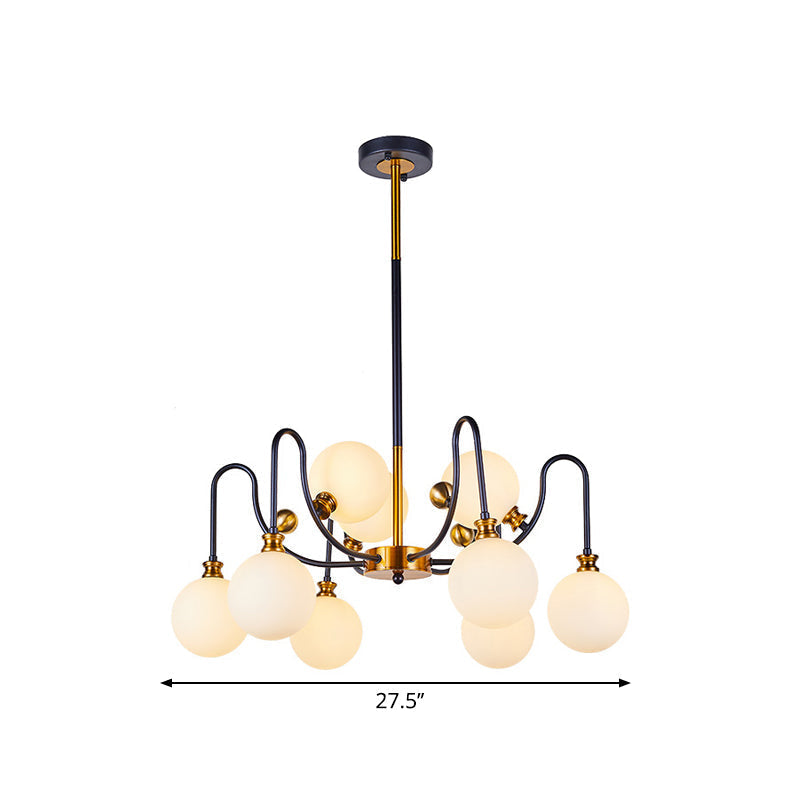 DecorBites™ Sleek Opal Glass Pendant Chandelier - Modernist Spherical Down Lighting - Black-Gold Finish - 6/9 Bulb Option for Living Room
