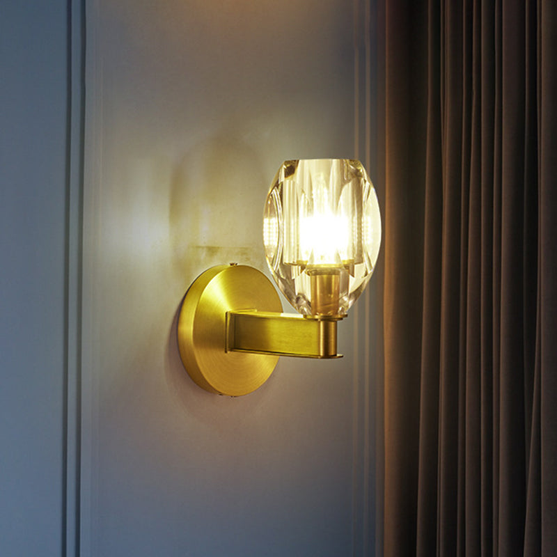 DecorBites™ Oval Crystal Wall Light Fixture with 1 Bulb, Contemporary Design, Gold Finish