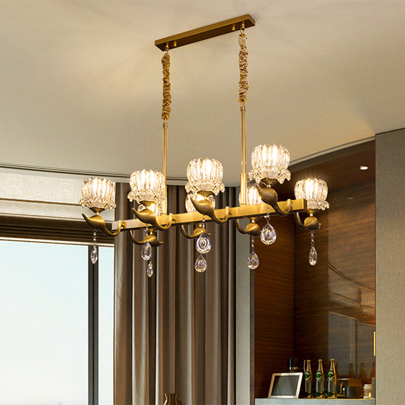 DecorBites™ Gold Island Chandelier with Crystal Draping and 8-Head Floral Design for Contemporary Dining Room