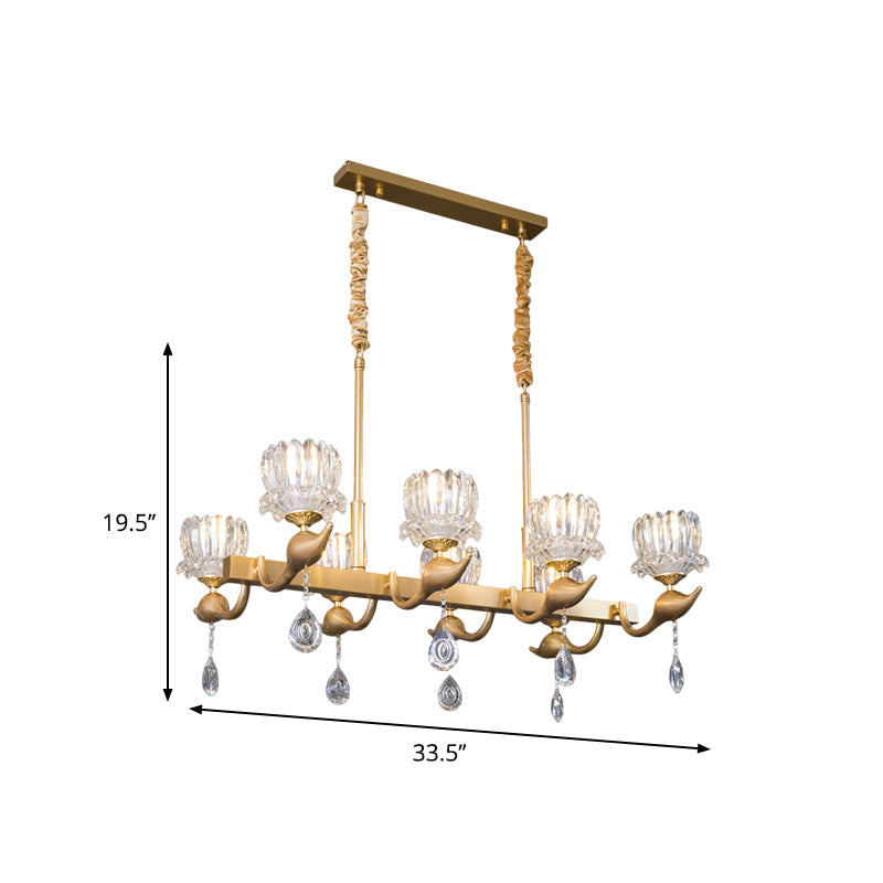 DecorBites™ Gold Island Chandelier with Crystal Draping and 8-Head Floral Design for Contemporary Dining Room