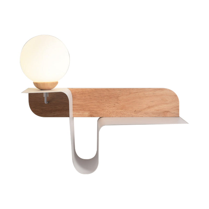 DecorBites™ Nordic Opal Frosted Glass Sconce: Orb 1 Bulb Wall Mounted Lamp with White-Wood Shelf (Left/Right)