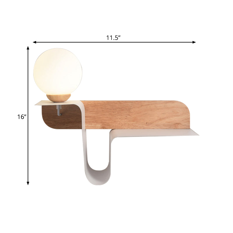 DecorBites™ Nordic Opal Frosted Glass Sconce: Orb 1 Bulb Wall Mounted Lamp with White-Wood Shelf (Left/Right)