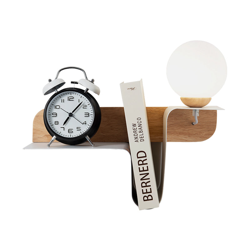 DecorBites™ Nordic Opal Frosted Glass Sconce: Orb 1 Bulb Wall Mounted Lamp with White-Wood Shelf (Left/Right)