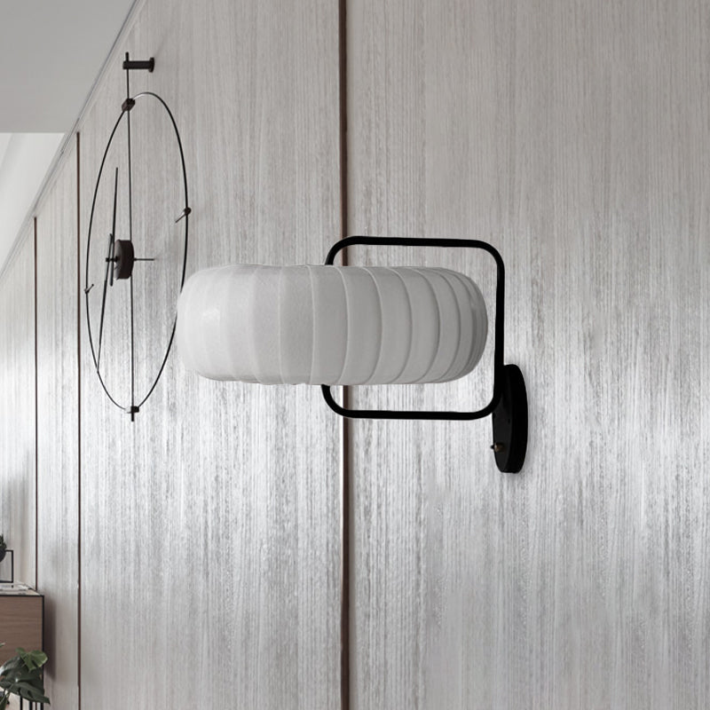 DecorBites™ Modern 3-Light Gathered Fabric Pumpkin Wall Lamp with Squared Arm - Black-White Sconce