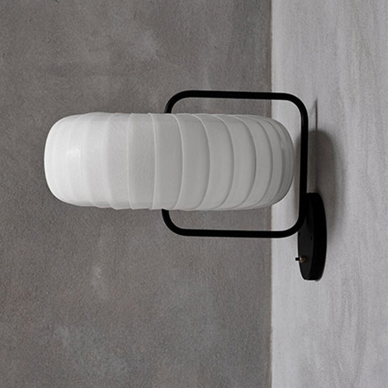 DecorBites™ Modern 3-Light Gathered Fabric Pumpkin Wall Lamp with Squared Arm - Black-White Sconce