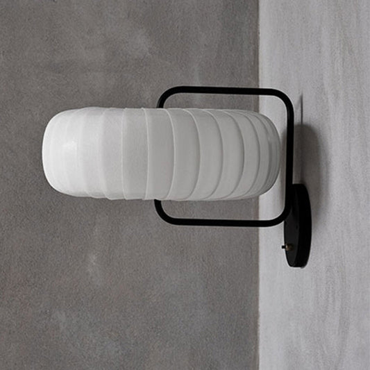 DecorBites™ Modern 3-Light Gathered Fabric Pumpkin Wall Lamp with Squared Arm - Black-White Sconce