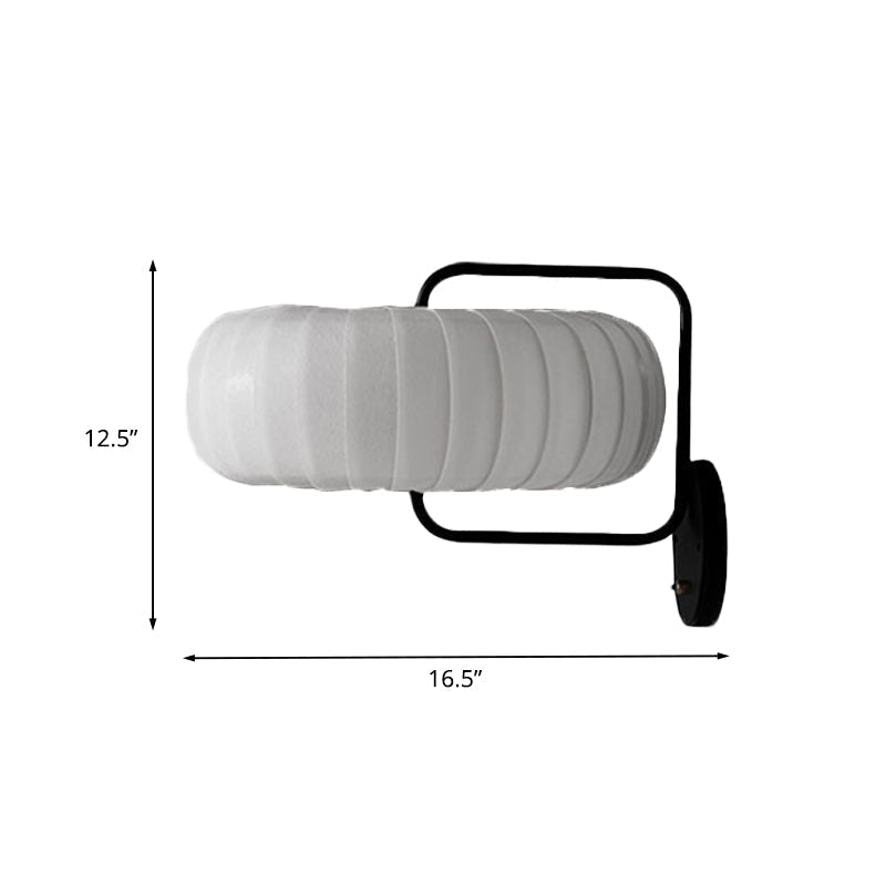 DecorBites™ Modern 3-Light Gathered Fabric Pumpkin Wall Lamp with Squared Arm - Black-White Sconce