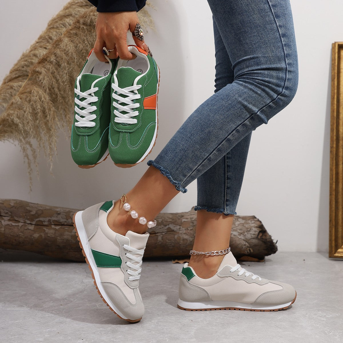 Women’s Round Toe Lace-Up Sneakers – Casual Thick Sole Height-Enhancing Shoes