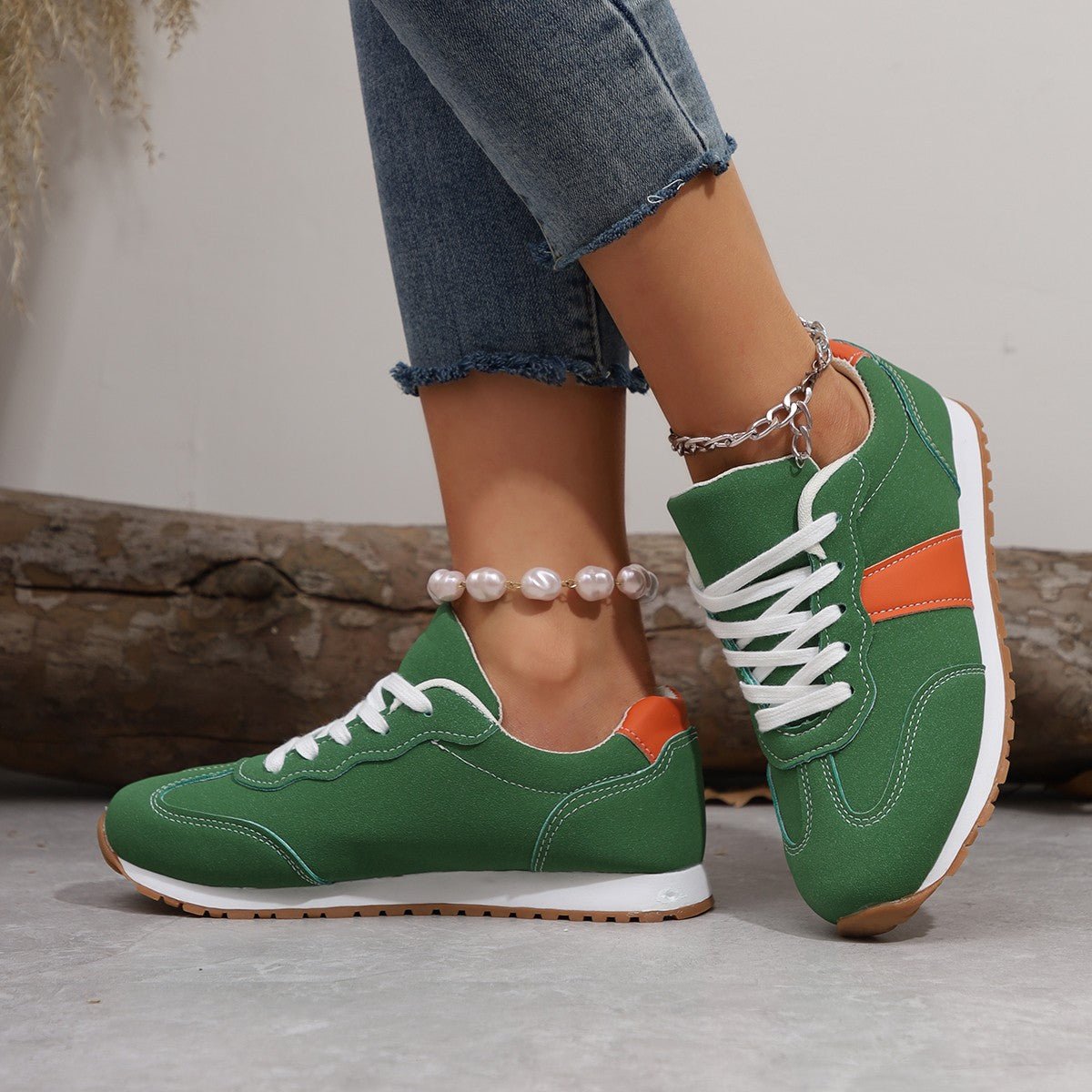 Women’s Round Toe Lace-Up Sneakers – Casual Thick Sole Height-Enhancing Shoes
