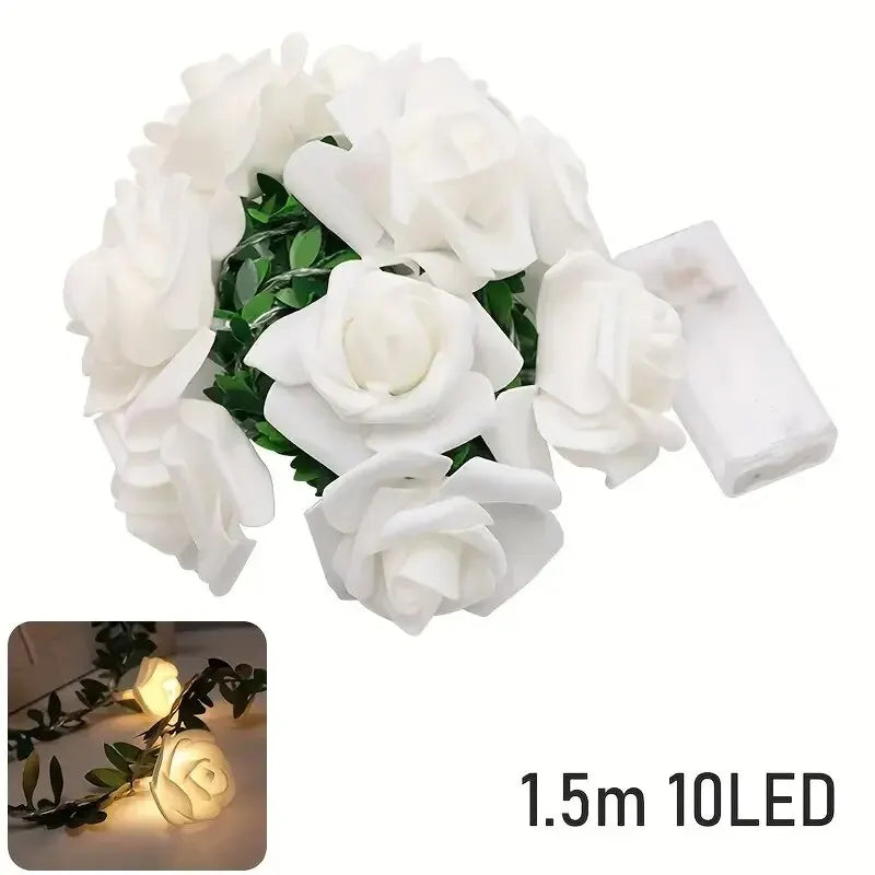 DecorBites™ 1PC 10 LED Rose Flower String Lights Battery Powered Flower Rose Night Lamp For Wedding Valentines Day Party Garland Decoration