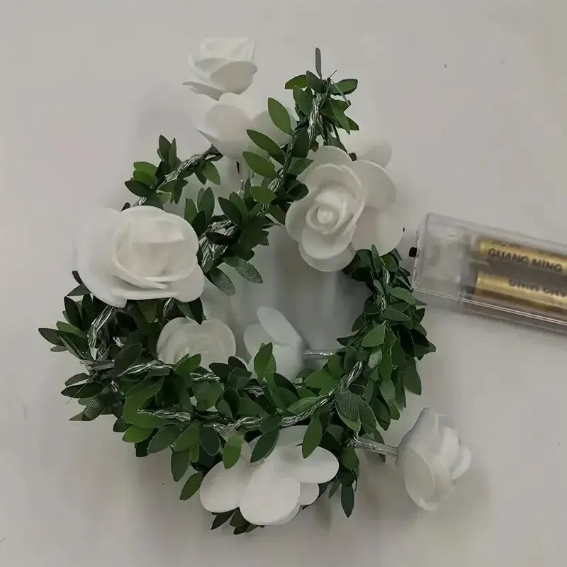 DecorBites™ 1PC 10 LED Rose Flower String Lights Battery Powered Flower Rose Night Lamp For Wedding Valentines Day Party Garland Decoration