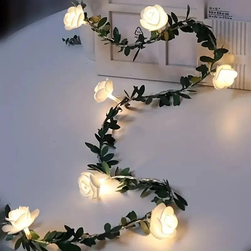 DecorBites™ 1PC 10 LED Rose Flower String Lights Battery Powered Flower Rose Night Lamp For Wedding Valentines Day Party Garland Decoration