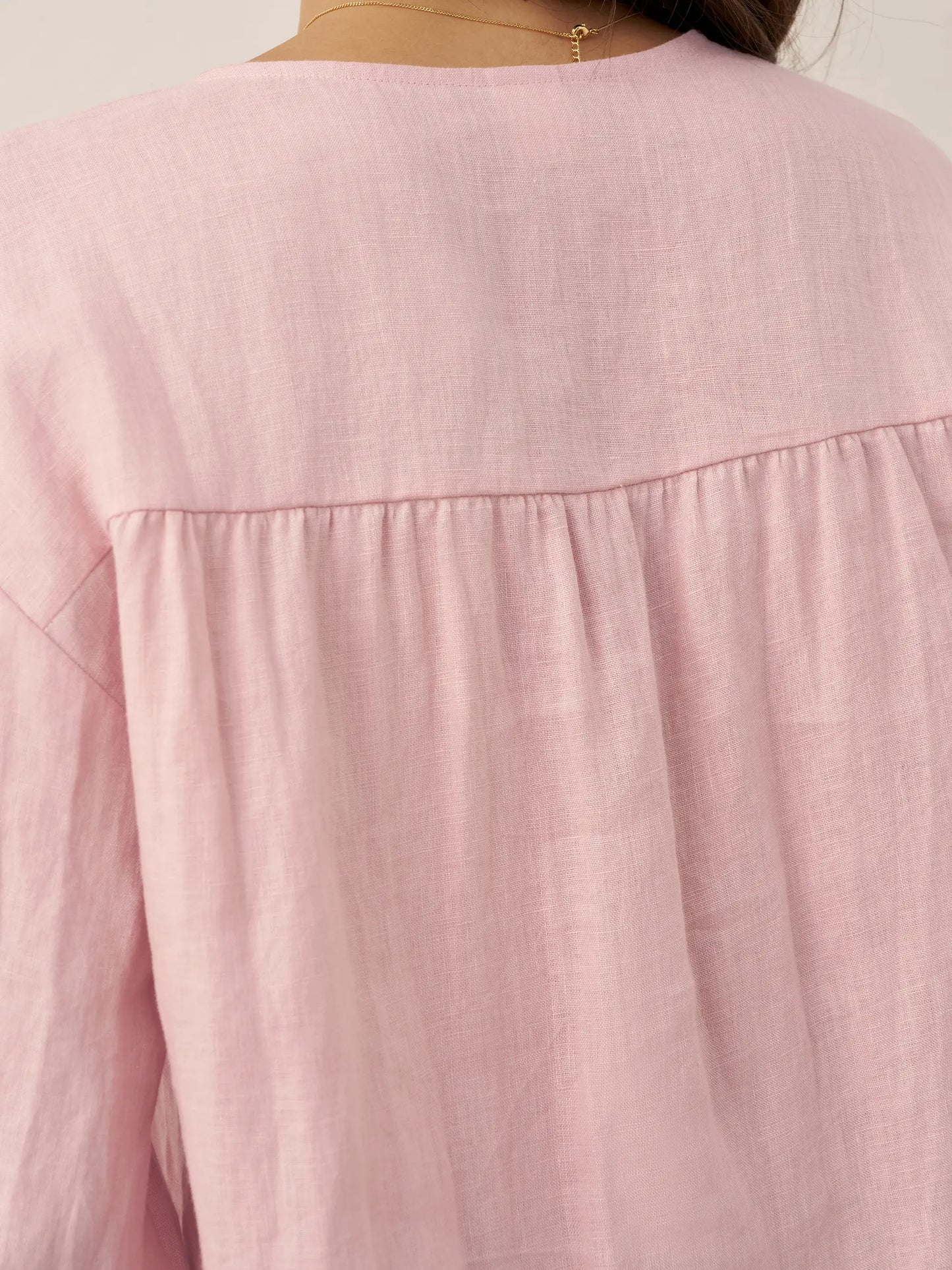 100% Linen Button-Front Drop Shoulder Shirt EASTER