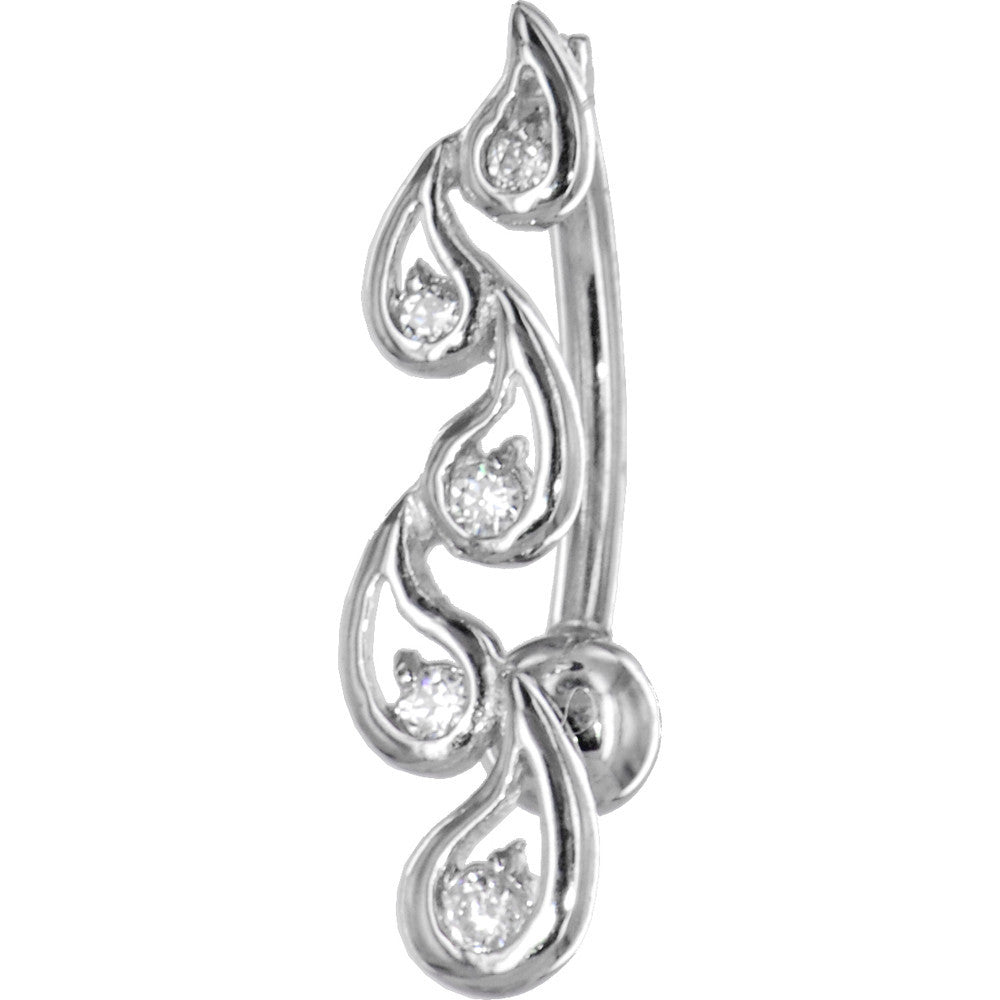 16G Solid 14k White Gold Cubic Zirconia Fancy Journey Belly Ring
