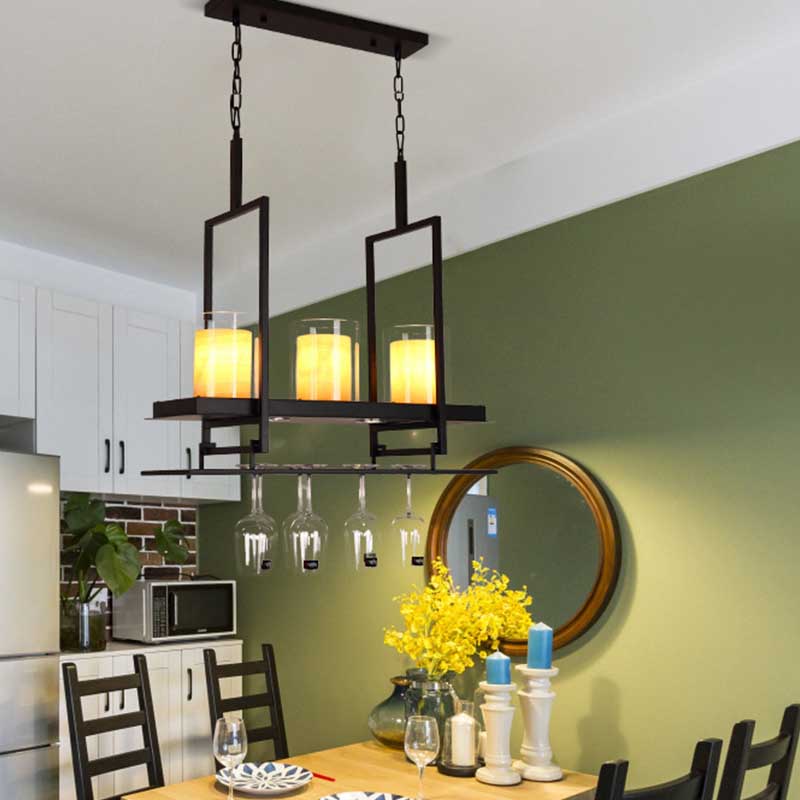 DecorBites™ Traditional Cylinder Glass Island Light with Inner Yellow Marble Shade - 3/5 Lights - Dining Room Ceiling Fixture
