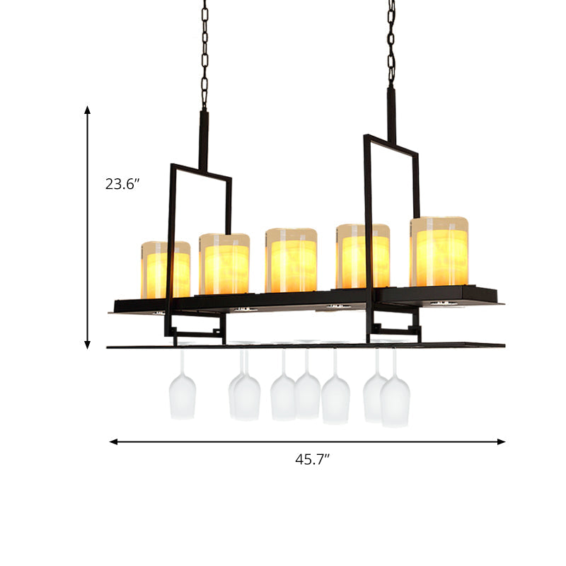 DecorBites™ Traditional Cylinder Glass Island Light with Inner Yellow Marble Shade - 3/5 Lights - Dining Room Ceiling Fixture