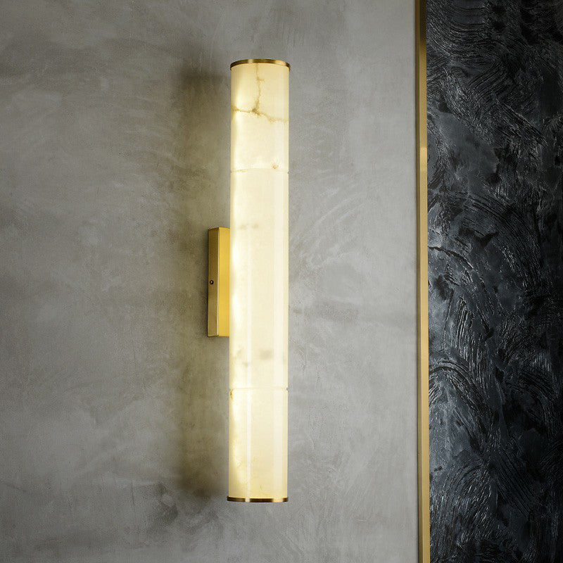 DecorBites™ Sleek Marble Tube LED Sconce Light: Simplicity White & Brass Wall Lamp for Living Room