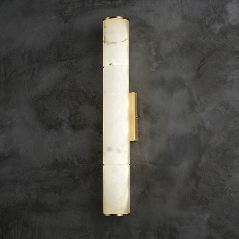 DecorBites™ Sleek Marble Tube LED Sconce Light: Simplicity White & Brass Wall Lamp for Living Room