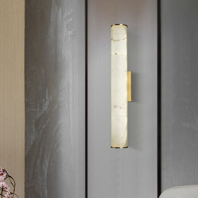 DecorBites™ Sleek Marble Tube LED Sconce Light: Simplicity White & Brass Wall Lamp for Living Room