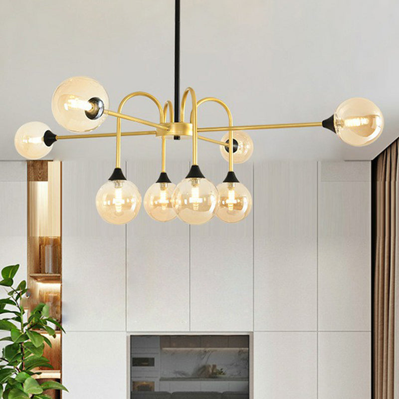 DecorBites™ Modo Glass Suspension Light - Nordic 8-Head Chandelier in Gold Finish for Dining Room